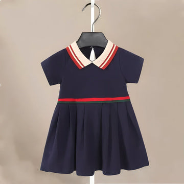 Girls Elegant Retro Dress in Navy Blue or Gray