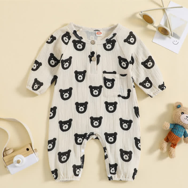 Baby Printed Bear Pocket Casual Romper