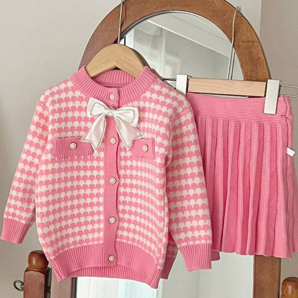 Knit Cotton Girls' Cardigan & Skirt Set