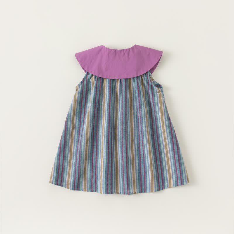 Toddler Girl Striped Lapel Collar Sleeveless Dress