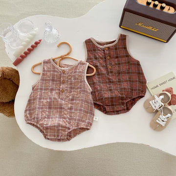 Baby Plaid Sleeveless Simple Bodysuit