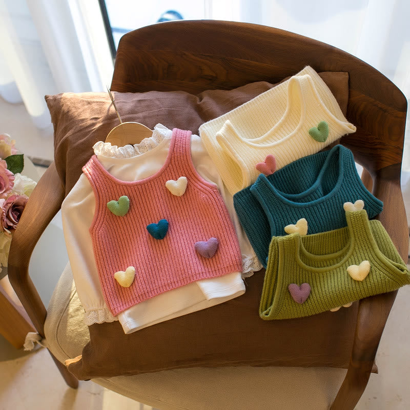 Toddler Vintage Knitted 3D Heart Vest