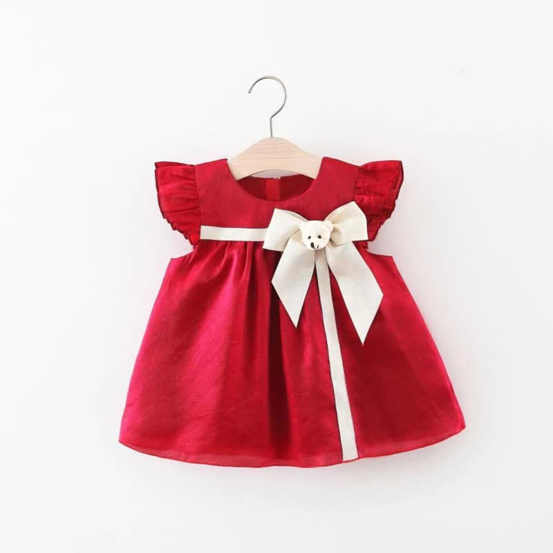 Baby Girl Bear Bow Ruffled Dress