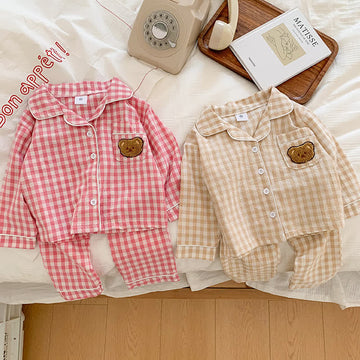 Toddler Girl Bear Plaid Pajamas Set