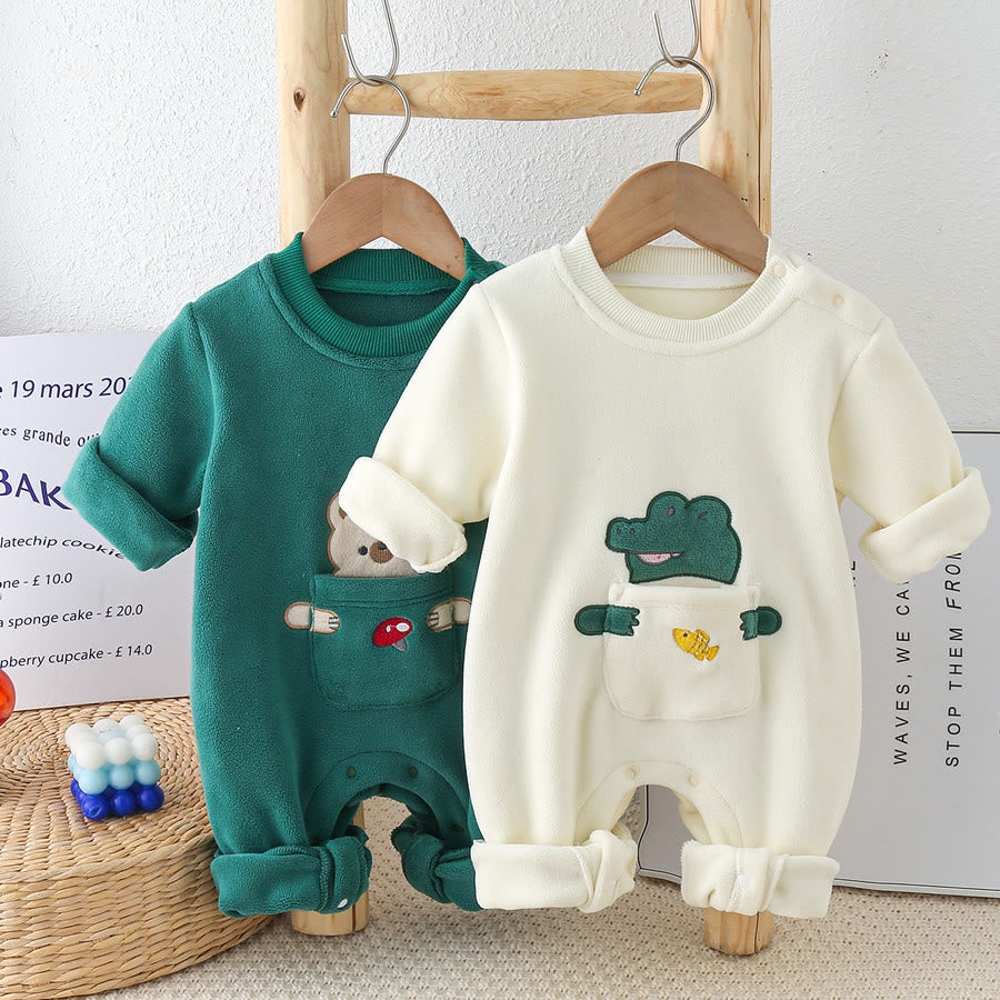 Baby Fleece Funny Pocket Animal Romper