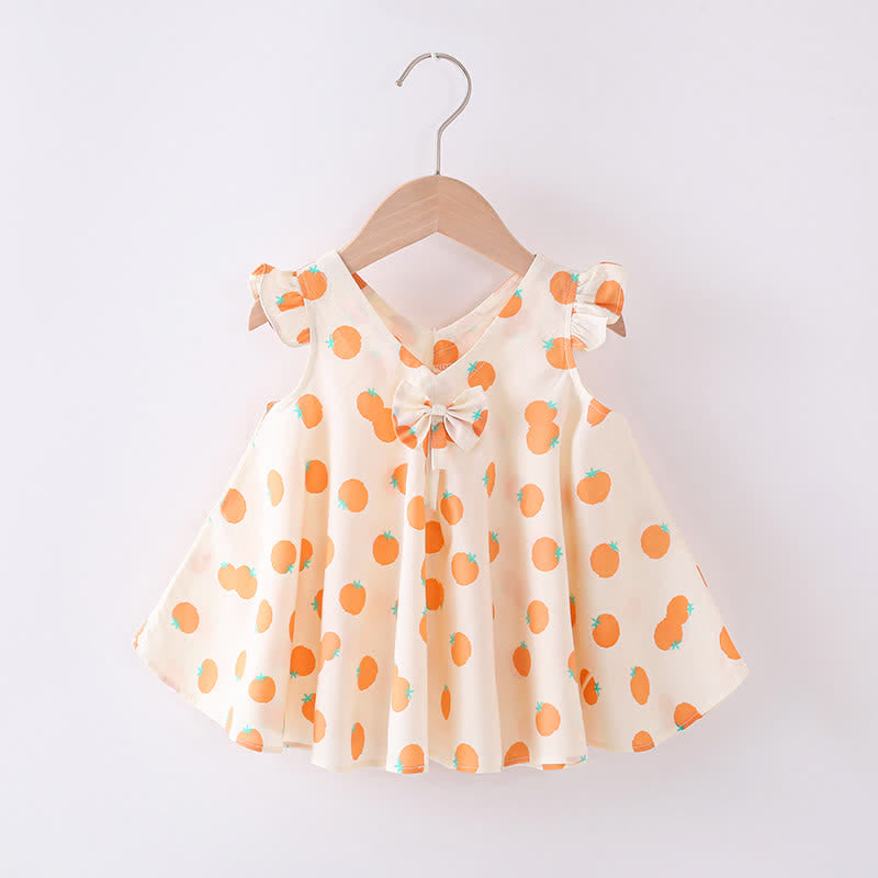 Baby Toddler Orange Bow Dots Flower Dress