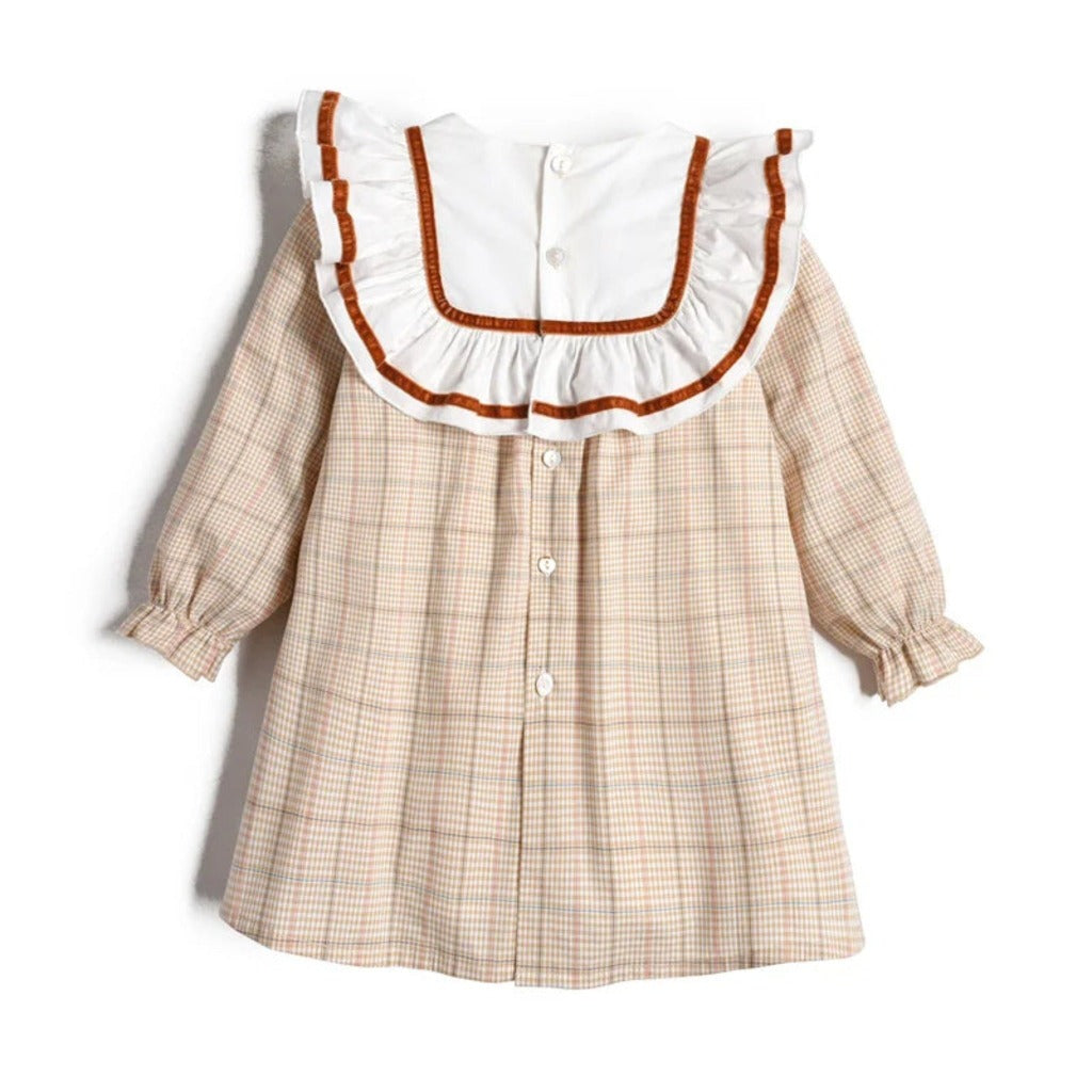 Beige Tartan Long Sleeve Girl Dress