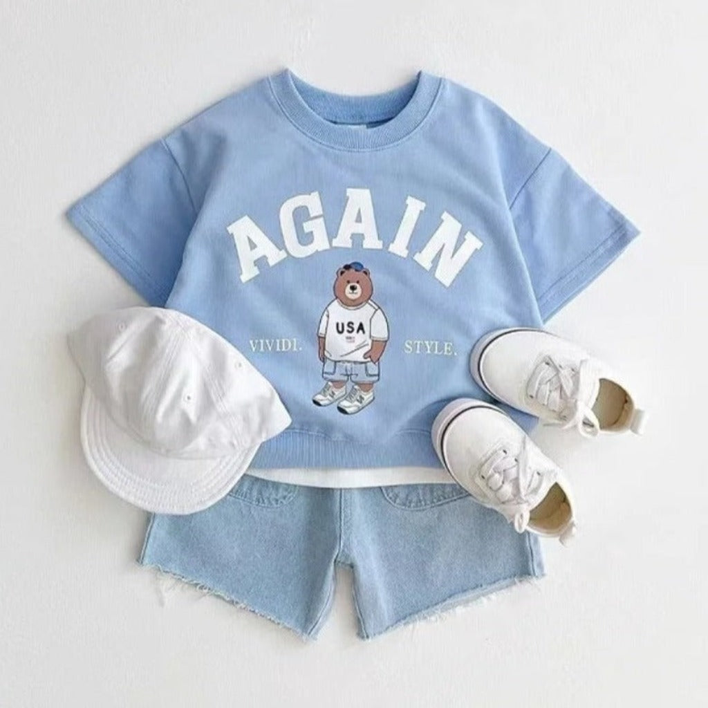 AGAIN Bear Unisex T-Shirt and Shorts Sets