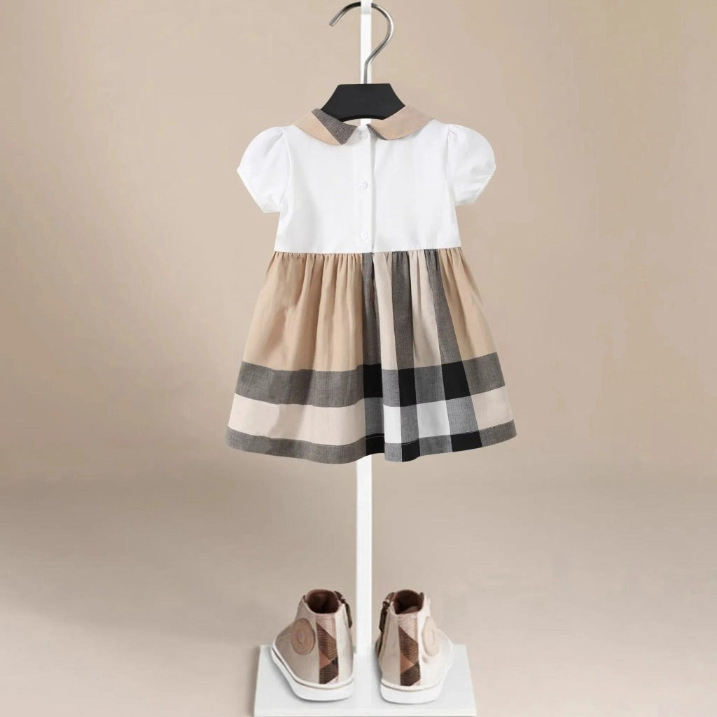 Cannes Beige Plaid Girls' Dress