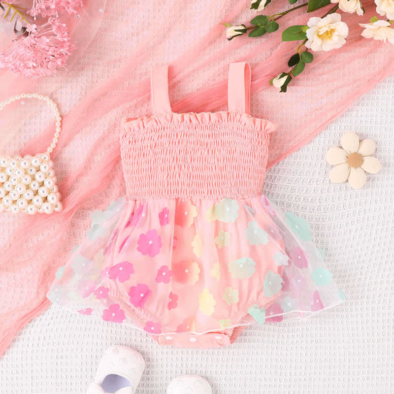 Baby Girl Flower Tulle Suspenders Bodysuit