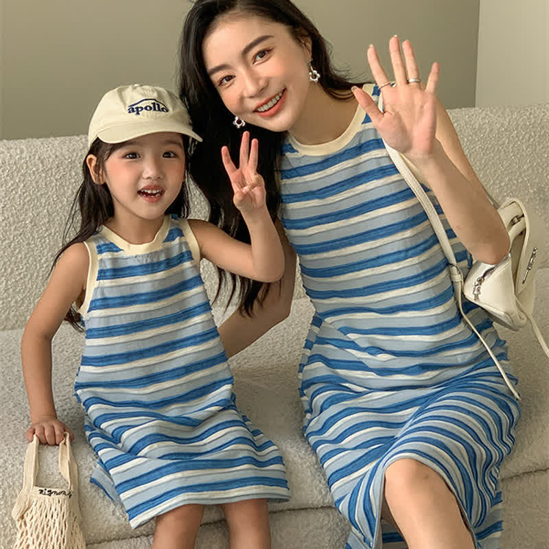 Mommy and Me Blue Striped Dress