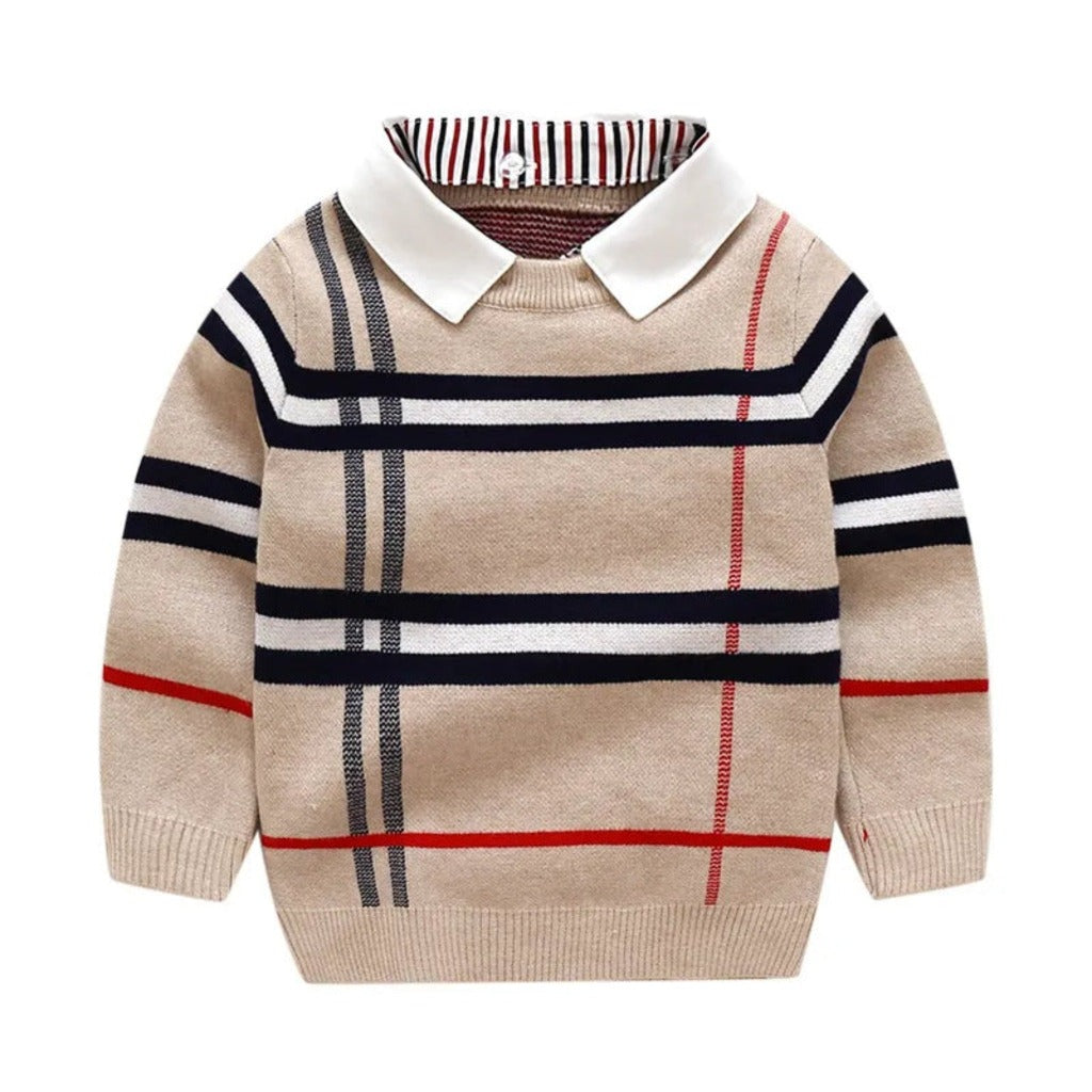 Boy's Plaid Sweater with Removable Collar