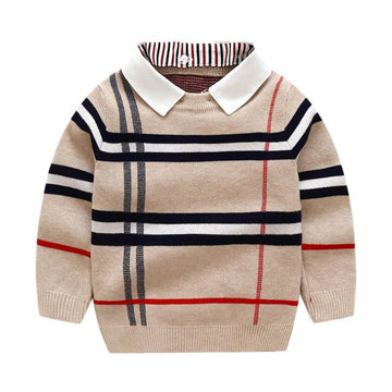 Boy's Plaid Sweater with Removable Collar