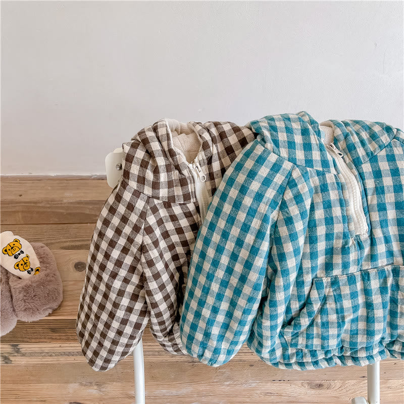 Toddler Quilted Fleece Lined Plaid Hooded Coat