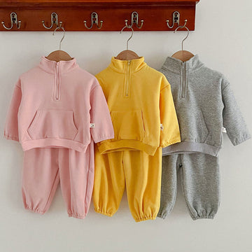 Baby Zip Solid Color Sweatshirt and Pants Set