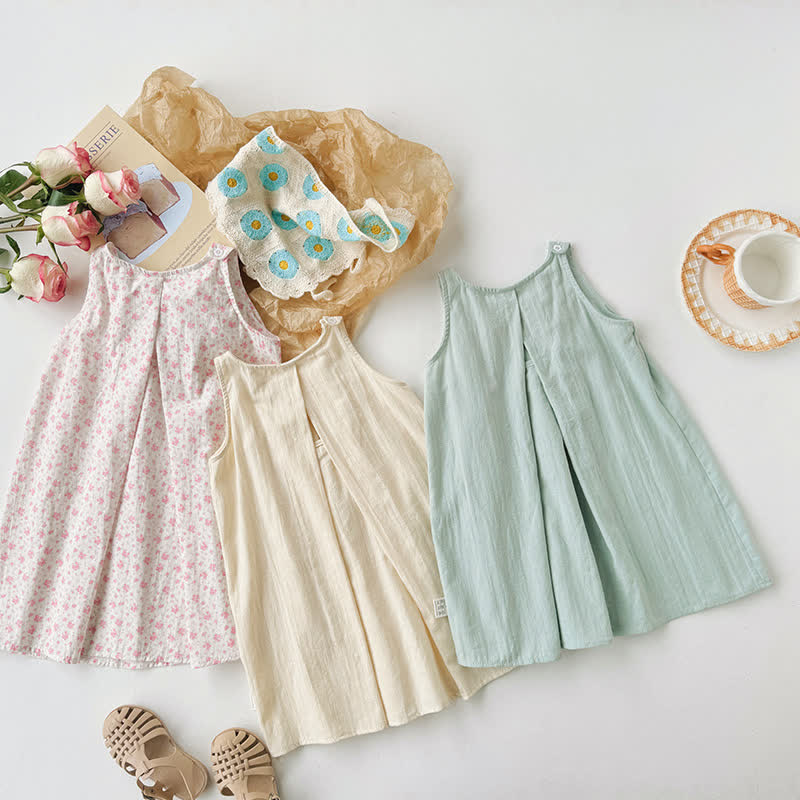 Toddler Simple Retro Flower Sleeveless Dress