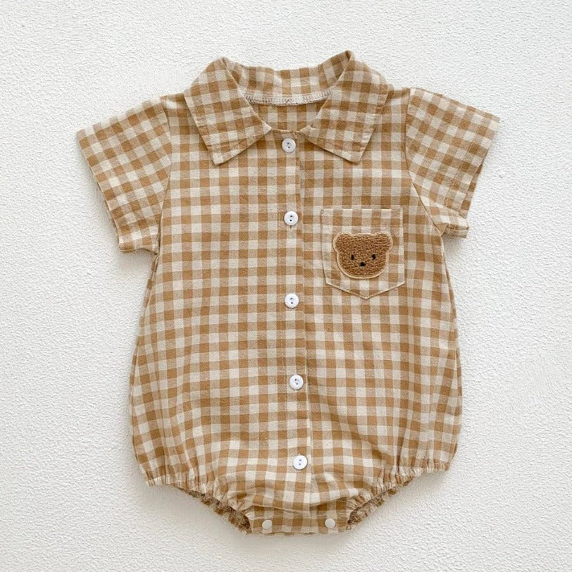 Checkered Button Up Baby Romper