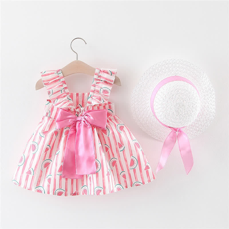 Baby Toddler Striped Watermelon Dress with Hat