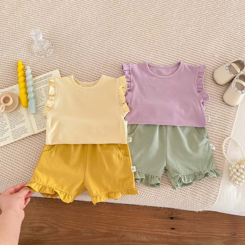 Toddler Girl Ruffled Lovely T-shirt Shorts