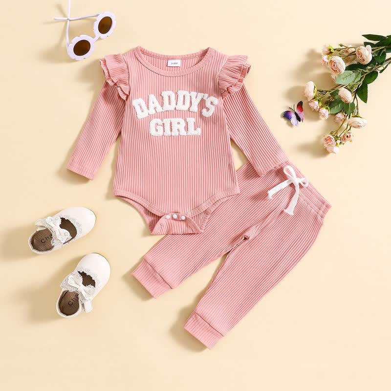 DADDY'S GIRL Baby 2-Piece Ribbed Ruffled Set