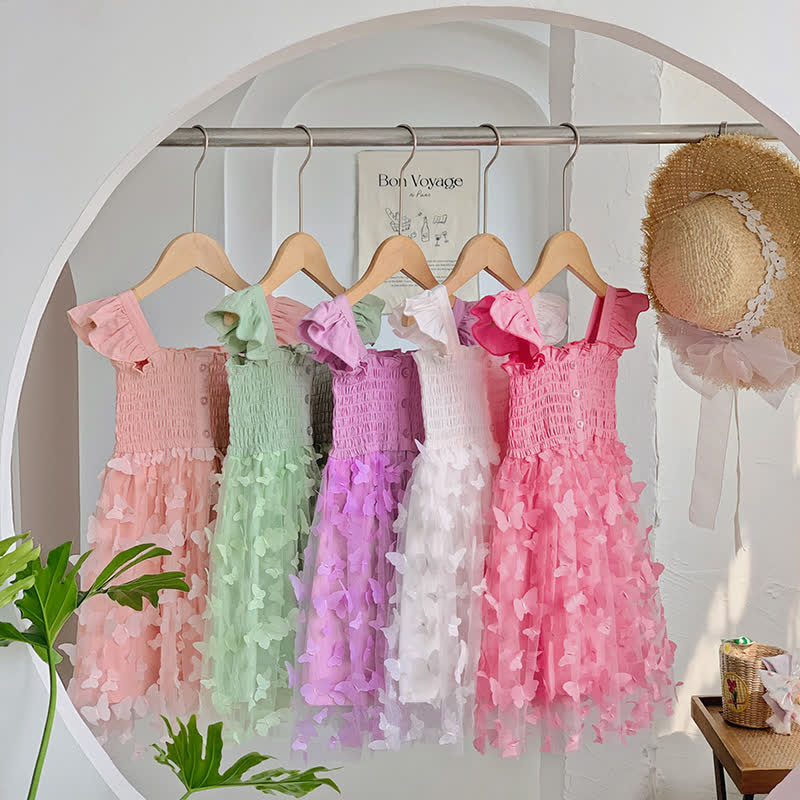 Toddler Butterfly Solid Color Tulle Dress