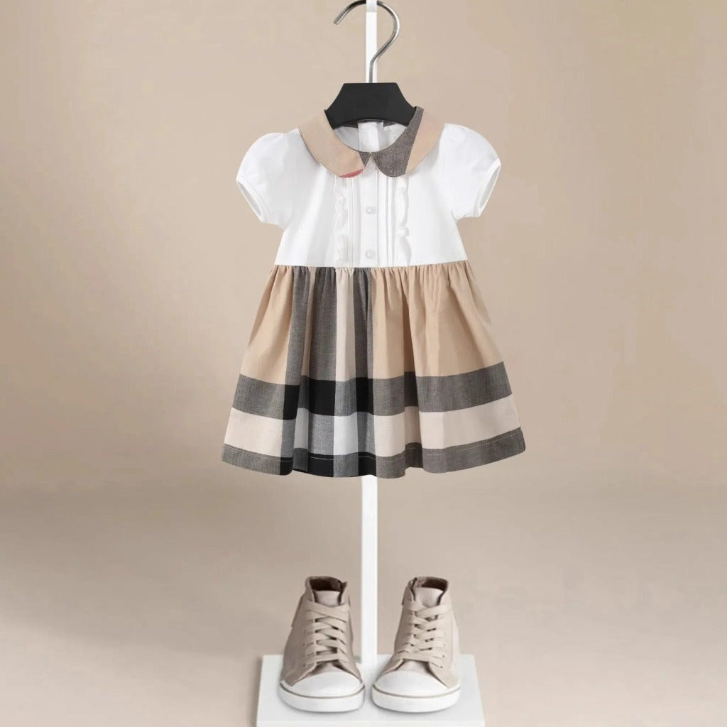 Cannes Beige Plaid Girls' Dress