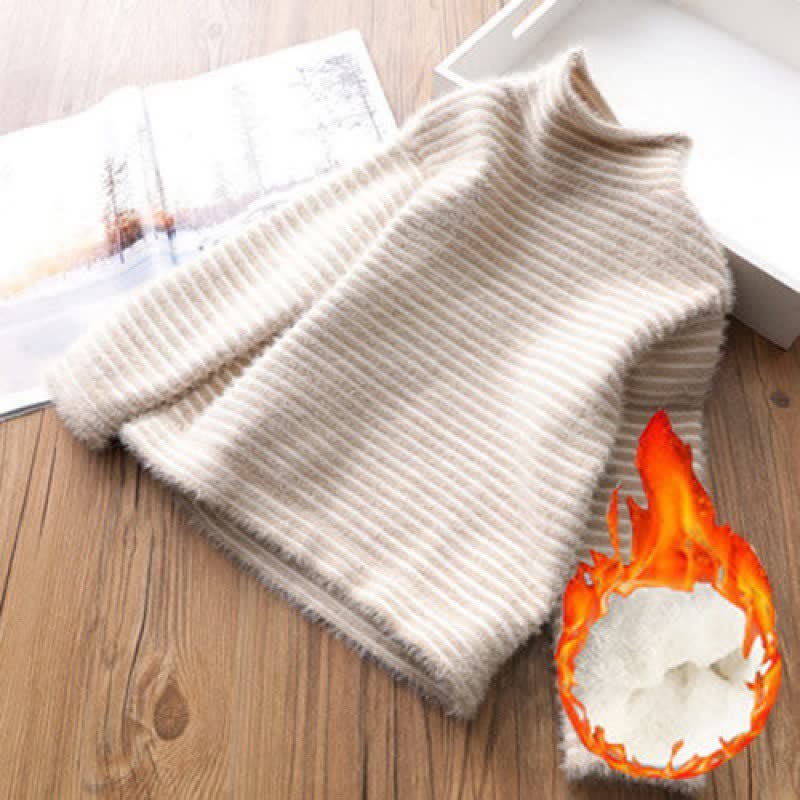 Toddler High Collar Fluffy Striped Sweater