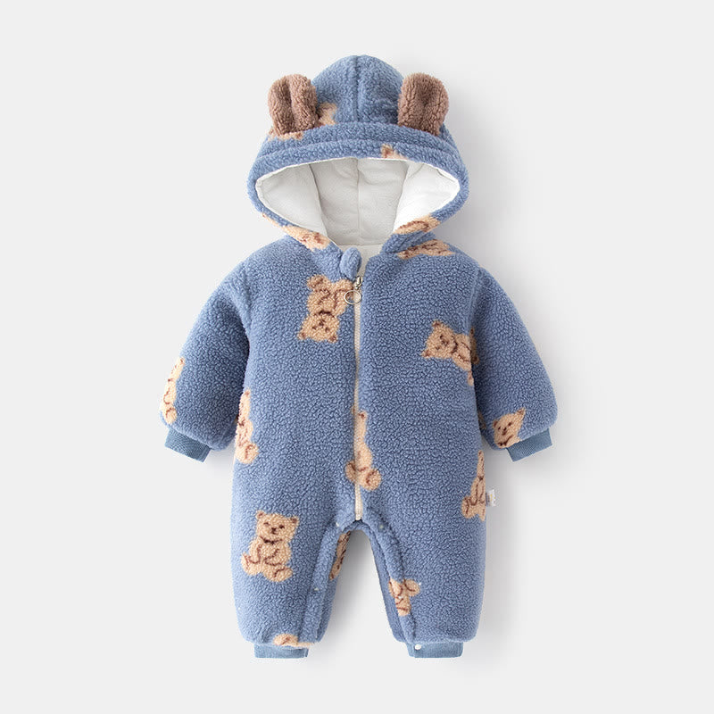 Baby Hooded Fleece Bear Blue Romper