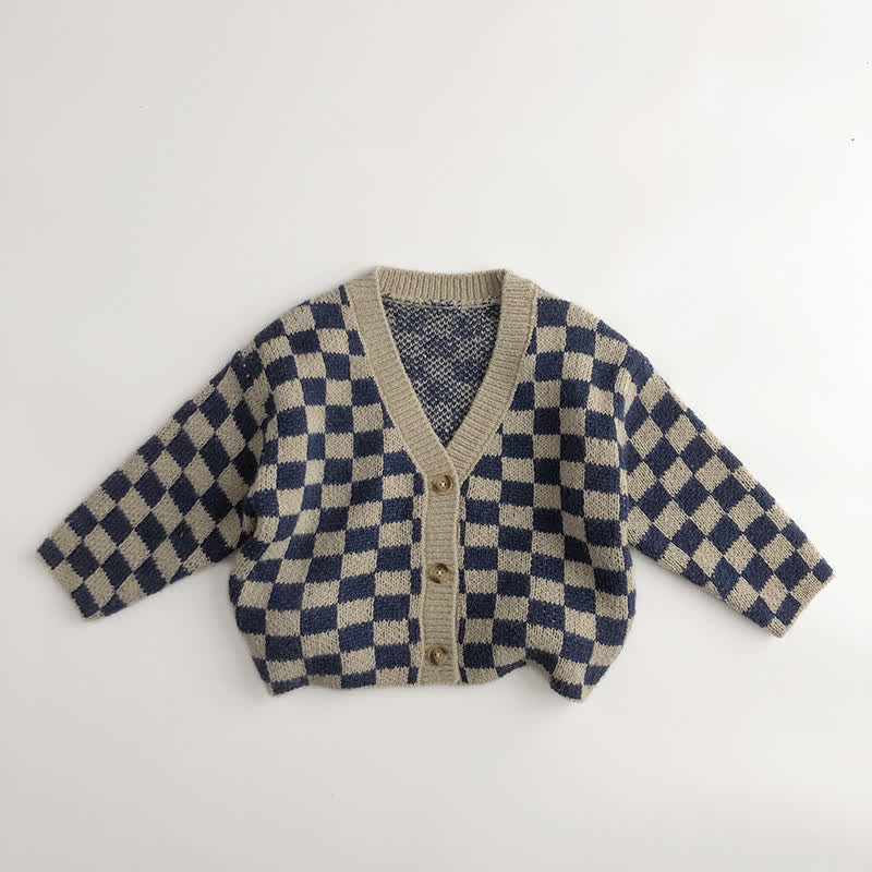 Toddler Boy Knitted Checkerboard Cardigan Shorts