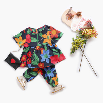 Baby Girl Black Floral Dress & Pants 2-PCS Set