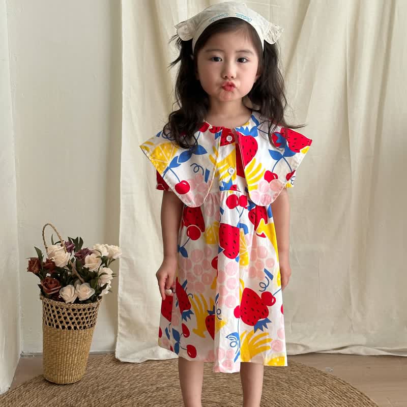 Toddler Girl Colorful Fruit Lapels Dress