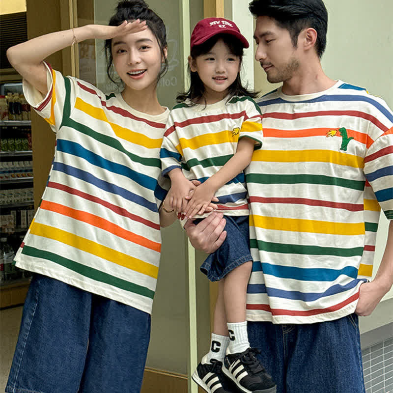 Family Matching Striped Denim T-shirt Shorts