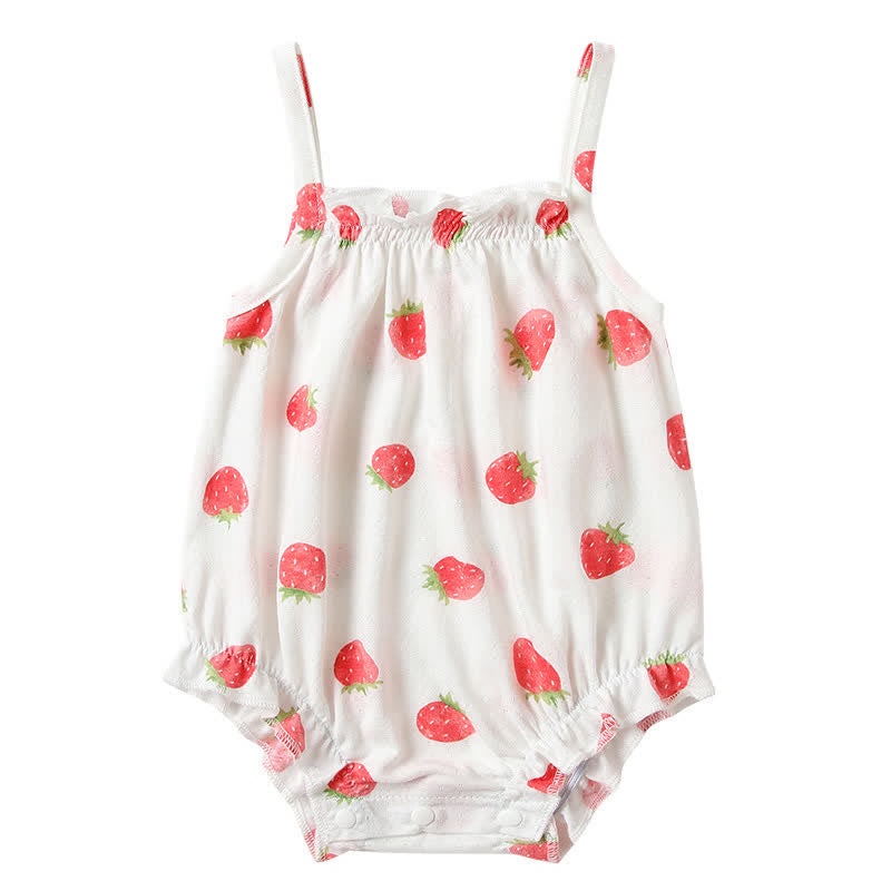 Baby Strawberry Suspenders White Bodysuit