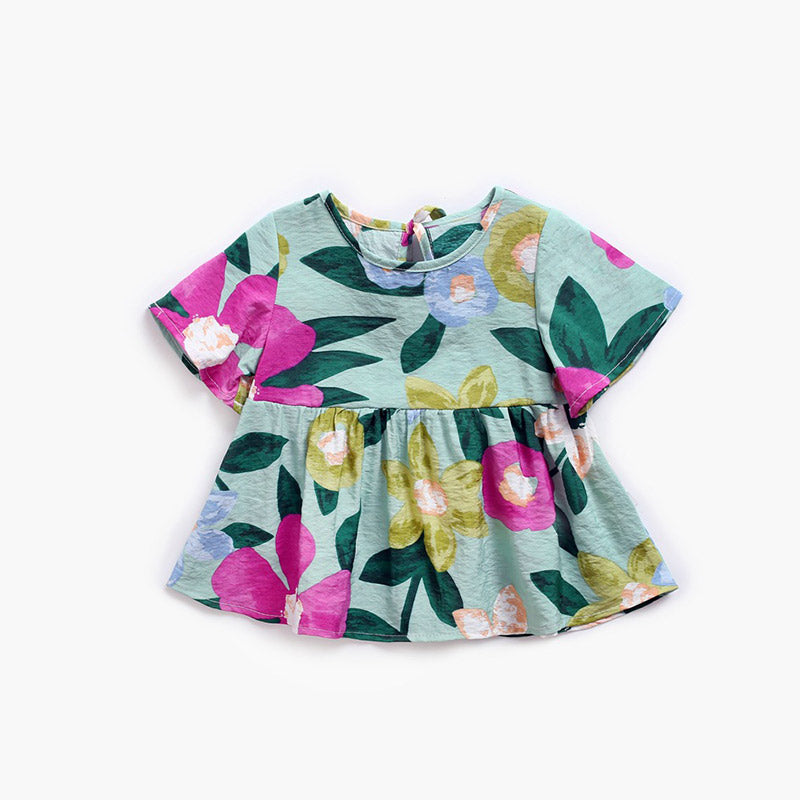 Baby Floral Green Dress & Pants Set