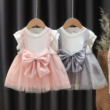 Baby Toddler Fake 2Pcs Bow Tulle Dress