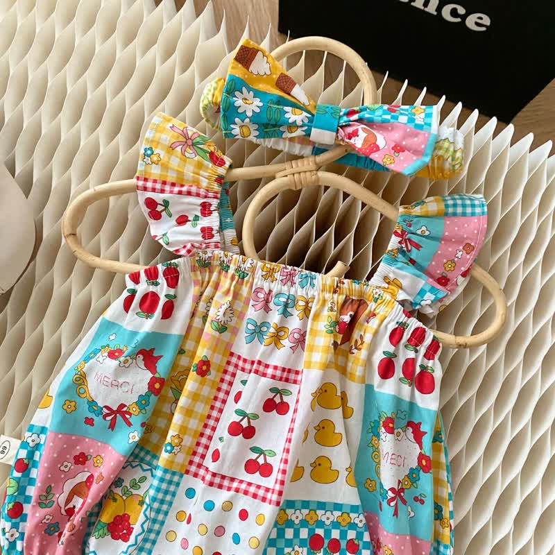 Baby Flutter Sleeves Colorful Bodysuit with Headband