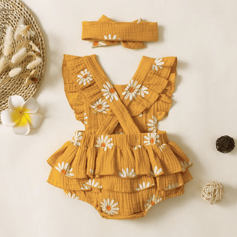 Baby Daisy Ruffled Bodysuit with Headband