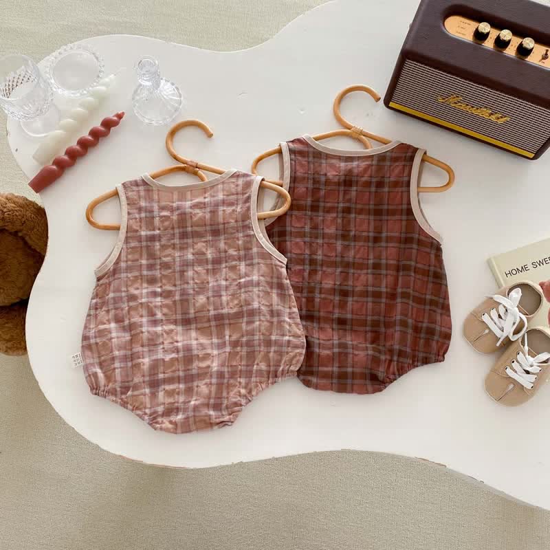 Baby Plaid Sleeveless Simple Bodysuit