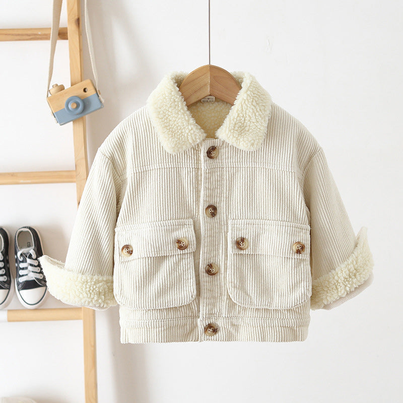 Baby Solid Color Fleece Lined Corduroy Jacket