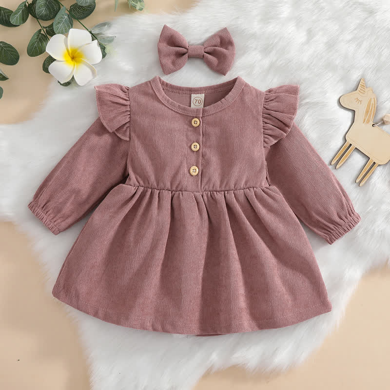 Baby Solid Color Ruffled Dress with Headband