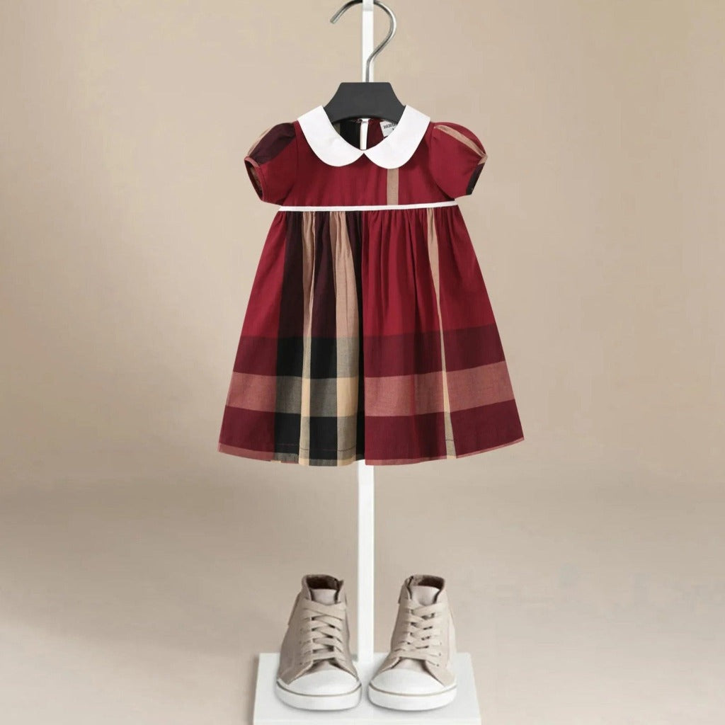 Vienna Cotton Girls' Dress in Red & Beige