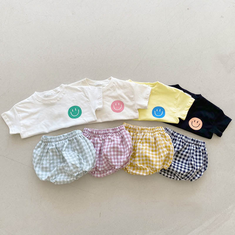 Baby Smile Tee & Plaid Shorts Set