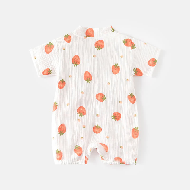 Baby Strawberry Kimono White Romper