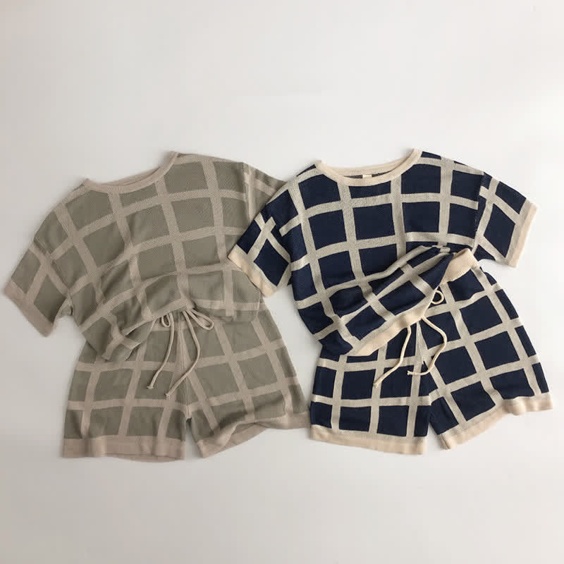 Toddler Casual Knitted Plaid T-shirt Shorts