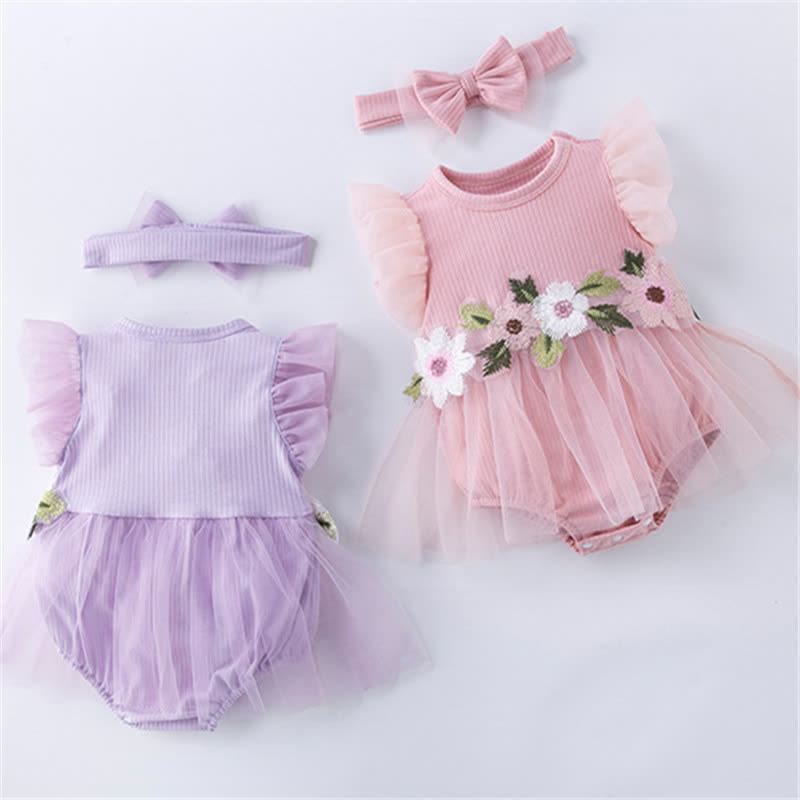 Baby Flower Skirted Bodysuit with Headband