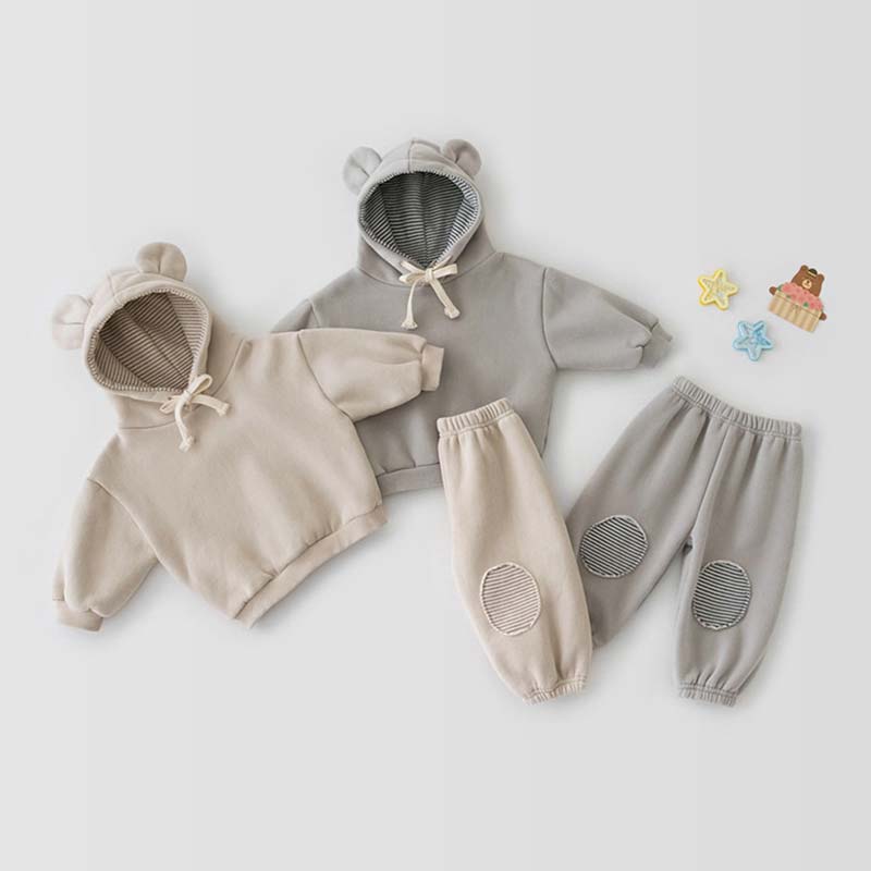 Baby Cute Hoodie & Striped Patch Pants Set