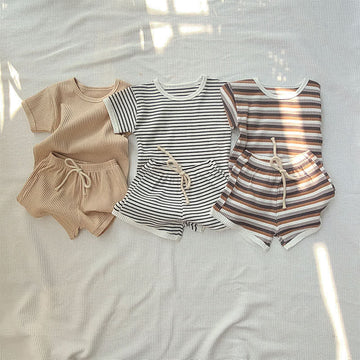 Baby Vintage Striped Crew Neck Tee and Shorts Set