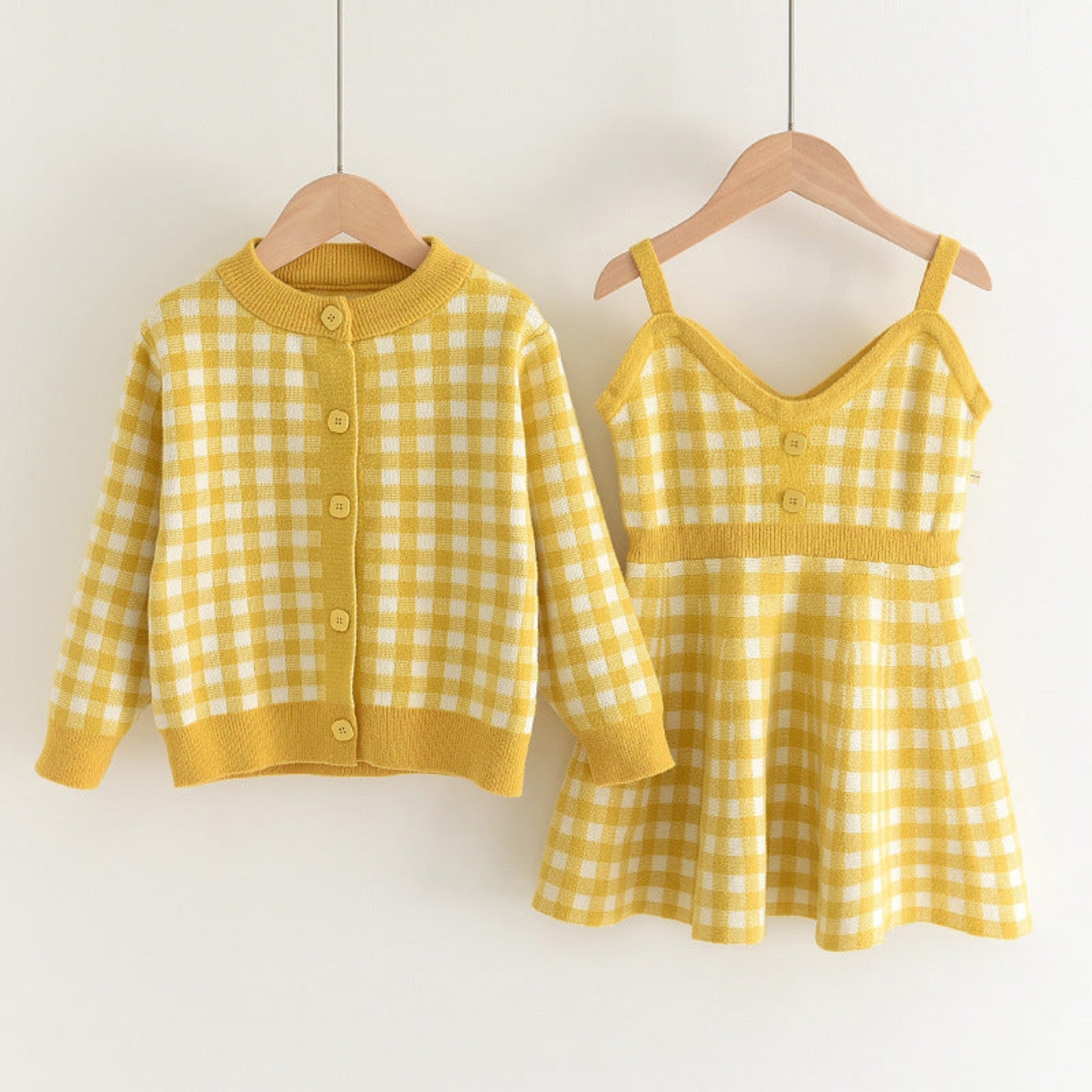 Girls' Checkered Dress and Cardigan