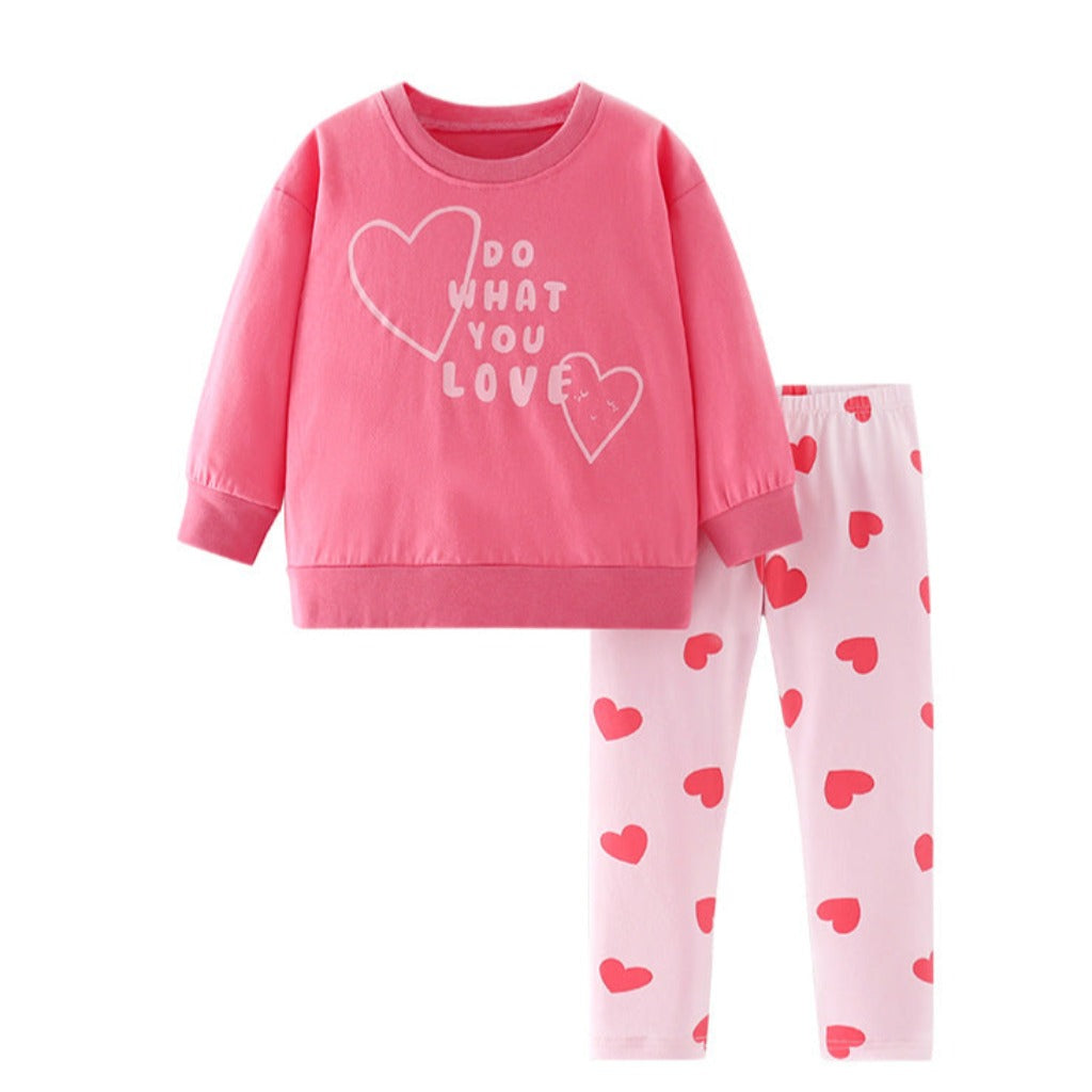 Girls' Playful Top & Bottom Pink Set