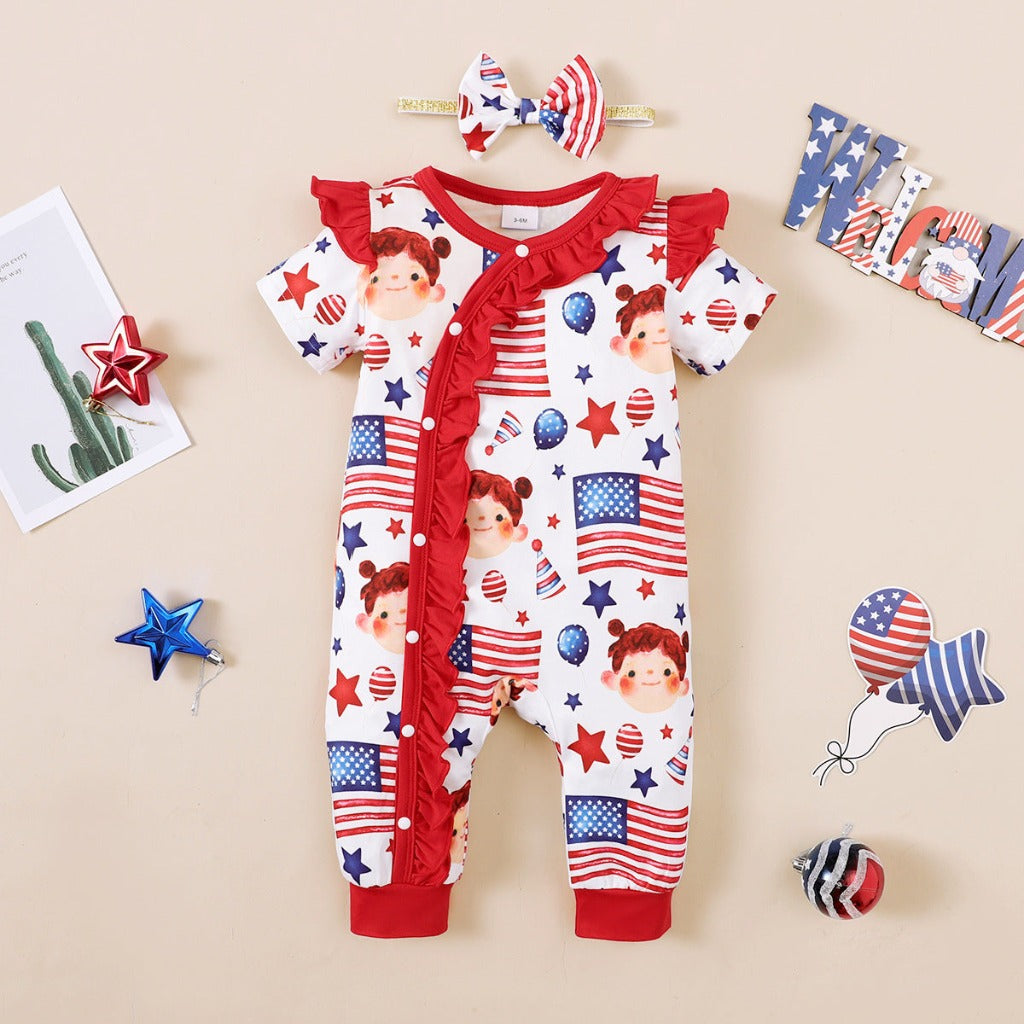 USA Flag Baby Girls' Romper